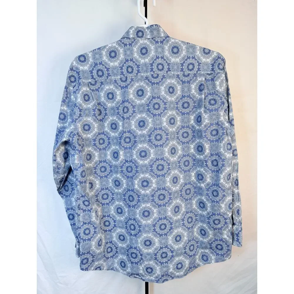 Alan Flusser Blue Pattern Button Up Shirt Size XL - Picture 5 of 11
